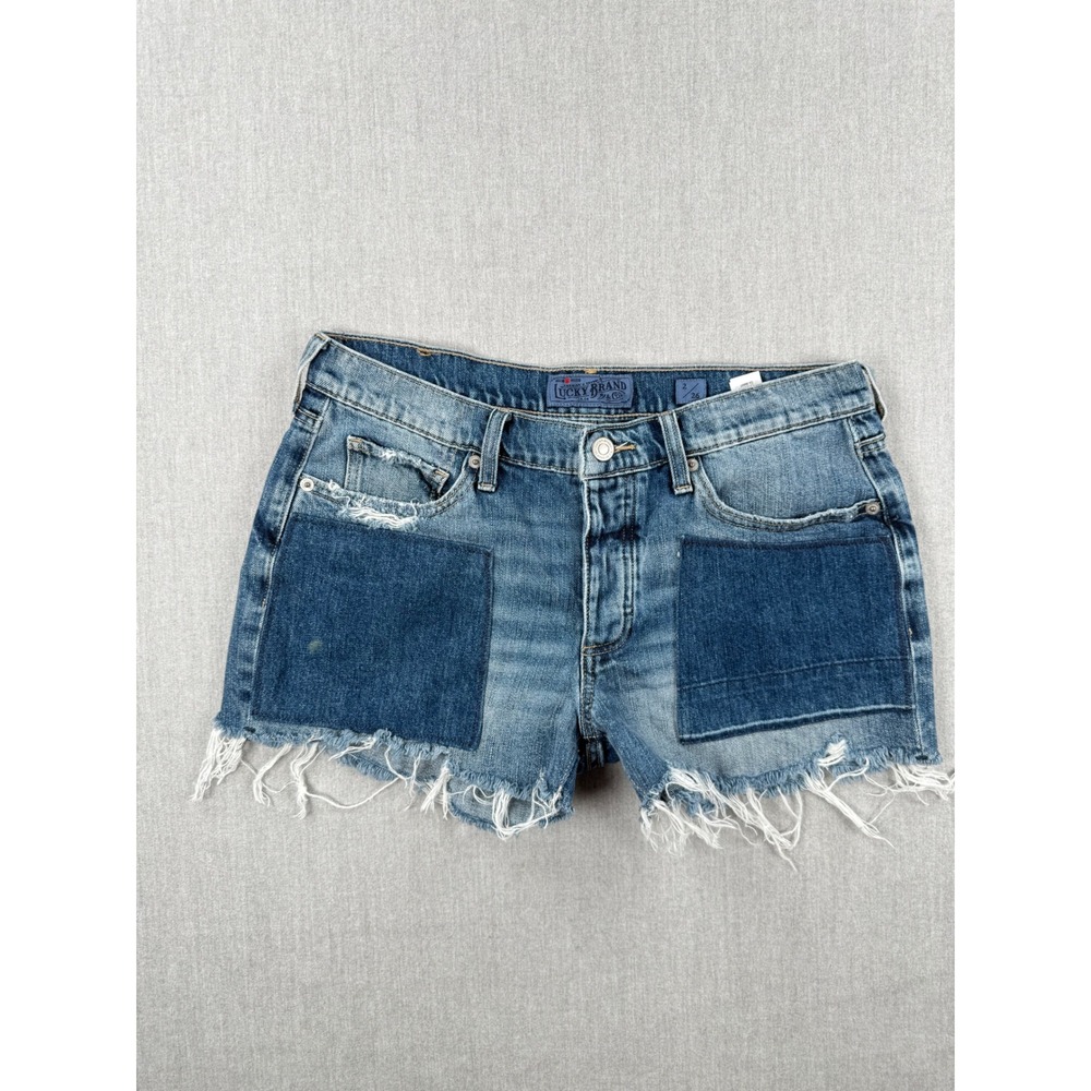 Lucky Brand The Boyfriend Short Patchwork Cut Off Denim Jean Shorts Womens 2 26